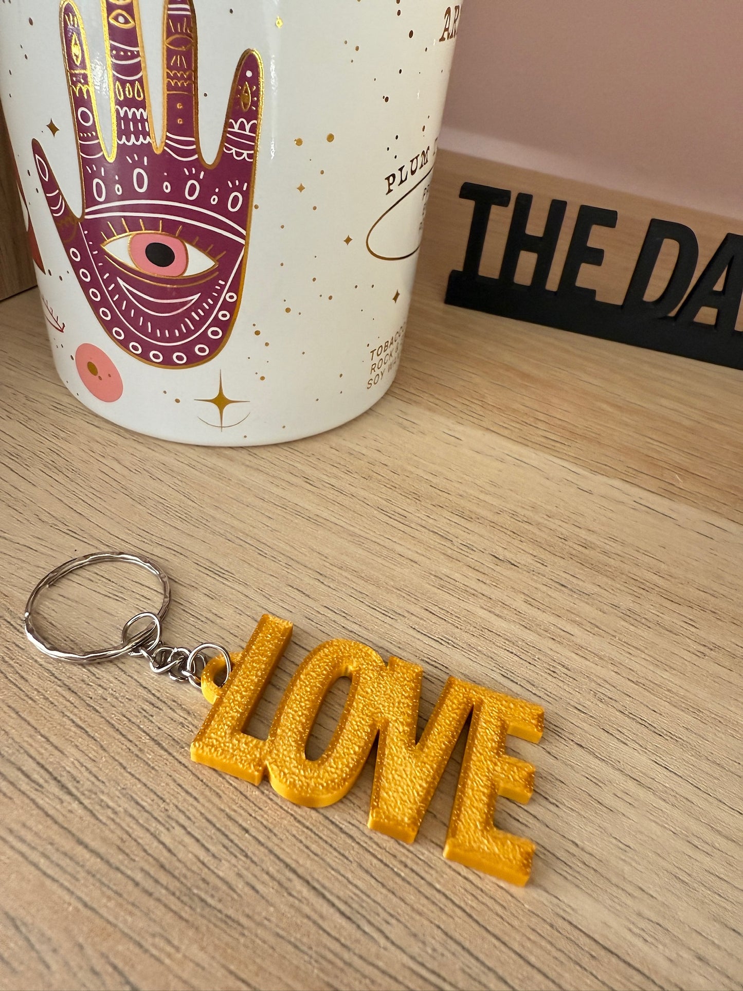 LOVE Keyring - 3D Printed Gold
