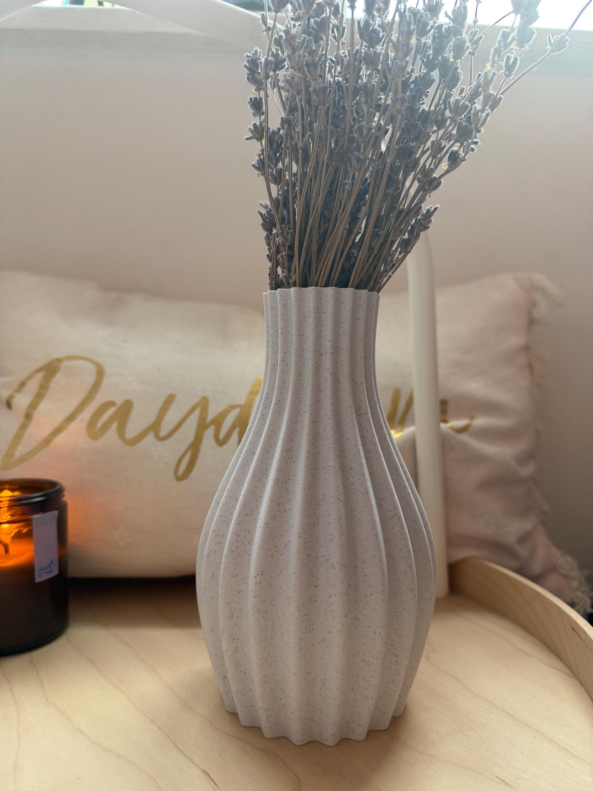 Ribbed vase, Minimalist Vase, Boho Home Décor, 3D Printed, Decorative Vase, Natural Stone Colour