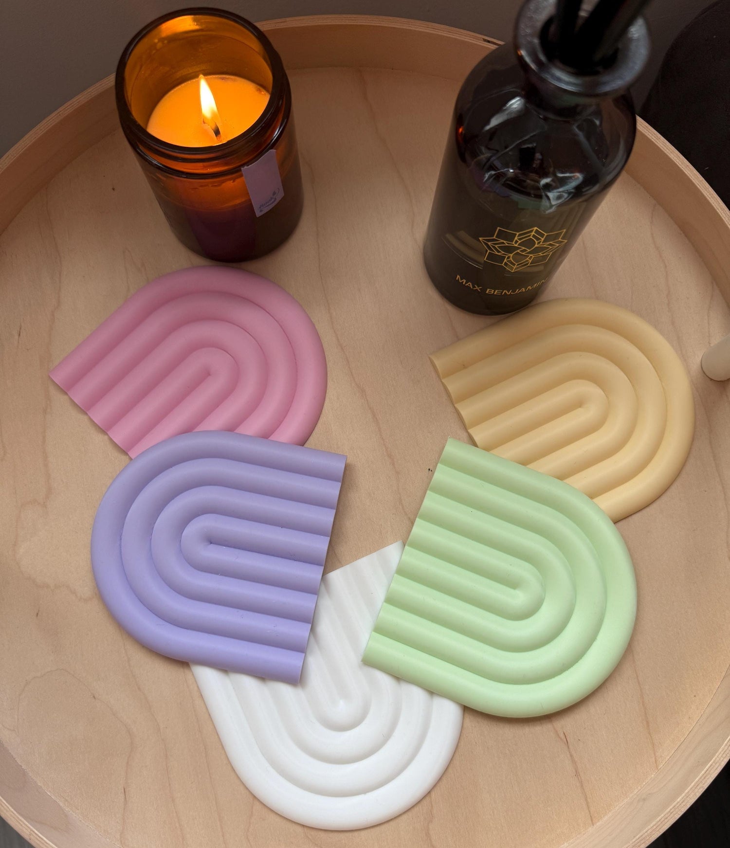 Minimalistic Coasters, Boho, Modern Rainbow Aesthetic Coaster, Pastel Colours for Home or Office Decor