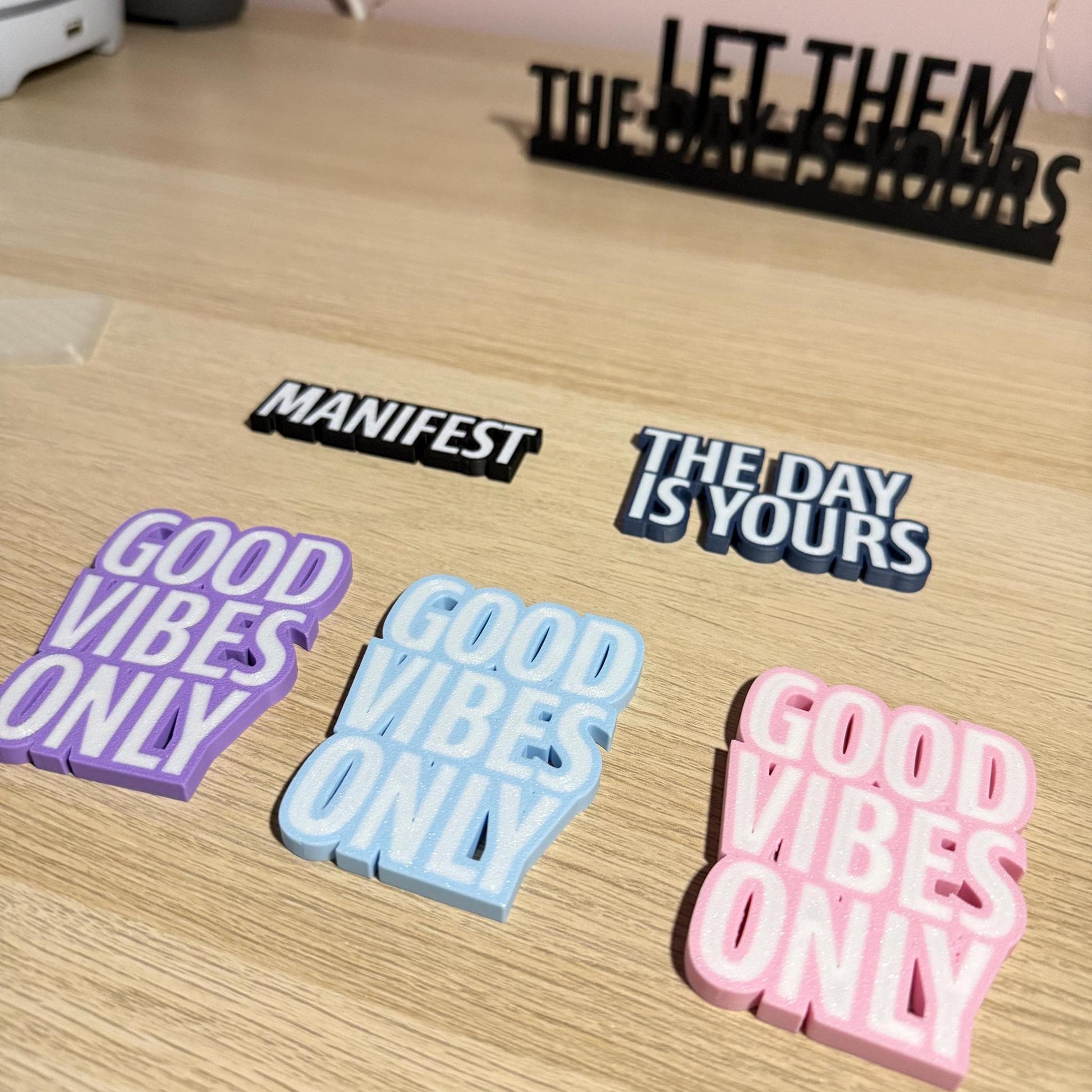 Affirmation Fridge Magnets - Inspirational 3D Printed Decor - Manifest, Good Vibes Only, The Day Is Yours - Eco-Friendly Magnetic Gift Idea