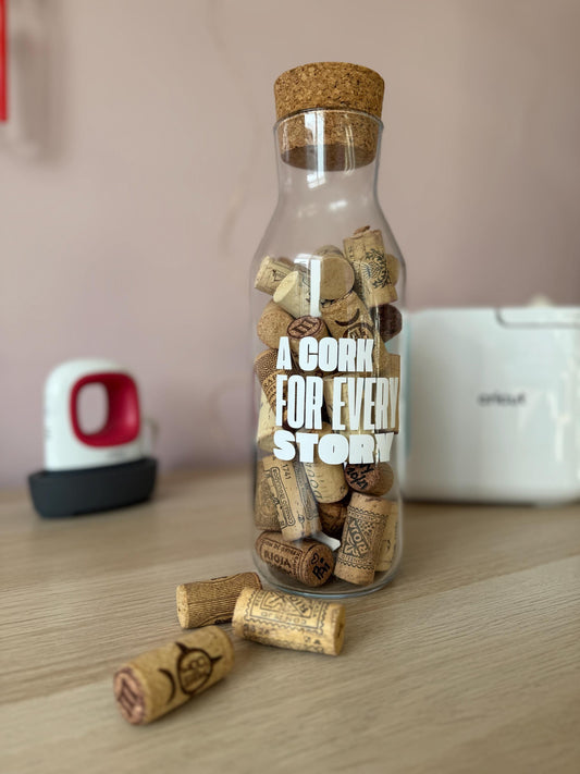 Cork Memory Jar, Wine Cork Keepsake Bottle. A cork for every story. House warming gift. Home owners
