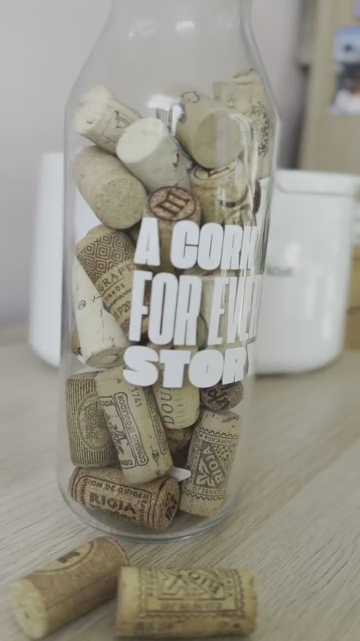 Cork Memory Jar, Wine Cork Keepsake Bottle. A cork for every story. House warming gift. Home owners
